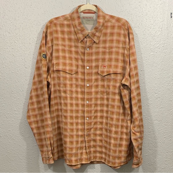Simms Big Sky LS Shirt -Clay Plaid Pearl Snap Closure size XL Beartooth Fishing - Picture 1 of 15